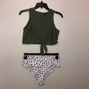 green,white,and black bathing suit set